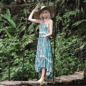 Spell Babushka strappy dress in aqua size XS